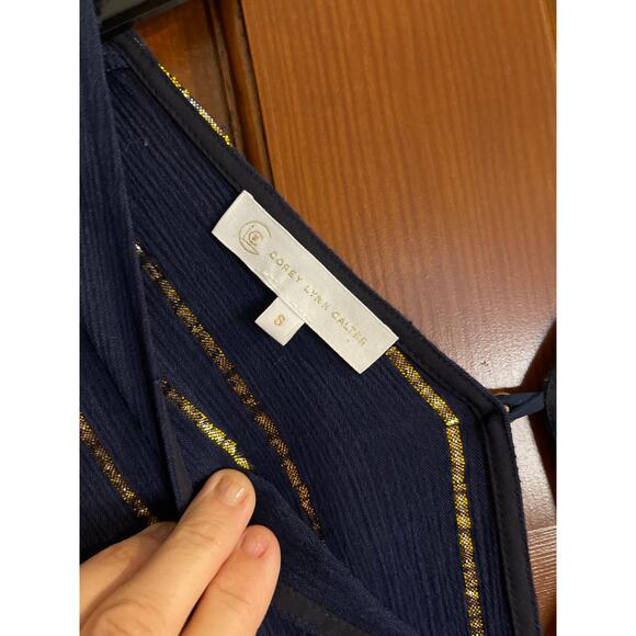 Anthropologie Lightweight Corey Lynn Calter Navy and Gold Striped Dress - Picture 3 of 8